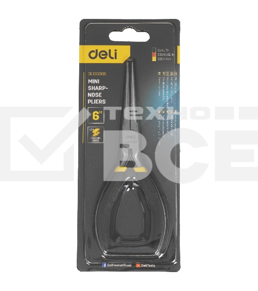 Мини-тонкогубцы удлиненные Deli DL103006 150 мм, прорезиненная рукоять