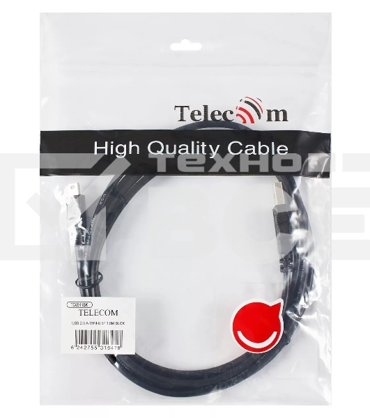 Кабель USB 2.0 A-->mini-B 5P (1.8 м) черный, Telecom<TC6911BK-1.8M>