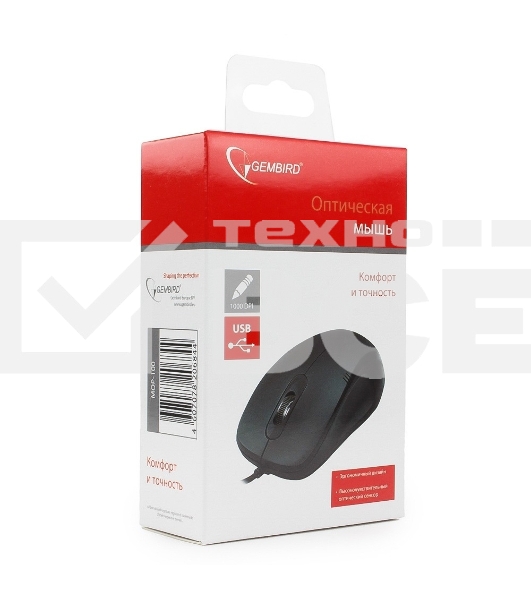 Мышь проводная Gembird MOP-110 черный, 1000 dpi, USB, кнопки - 3