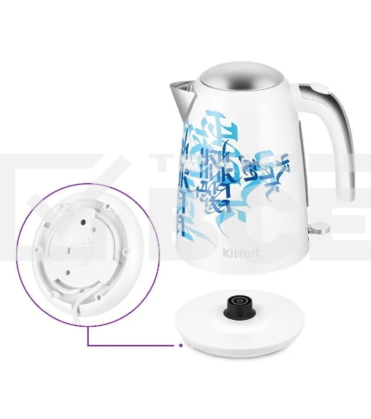 Чайник электрический Kitfort КТ-6772 1.7л. 2200Вт белый/синий корпус: металл/пластик