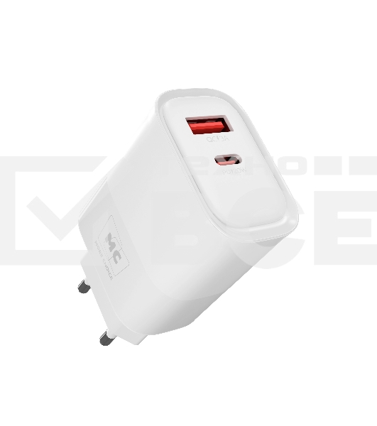 Сетевое зарядное устройство MORE CHOICE NC81a СЗУ 1USB+1Type-C 3.0A PD 20W+ QC3.0, белый