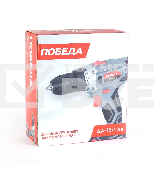 Дрель-шуруповерт аккумуляторная ПОБЕДА ДА-12/1Ли, 12В, 32 нм, быстрая зарядка, 1 батарея, цветная коробка
