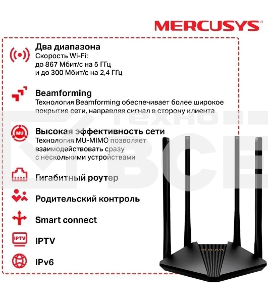 Двухдиапазонный гигабитный Wi-Fi роутер Mercusys MR1200G AC1200