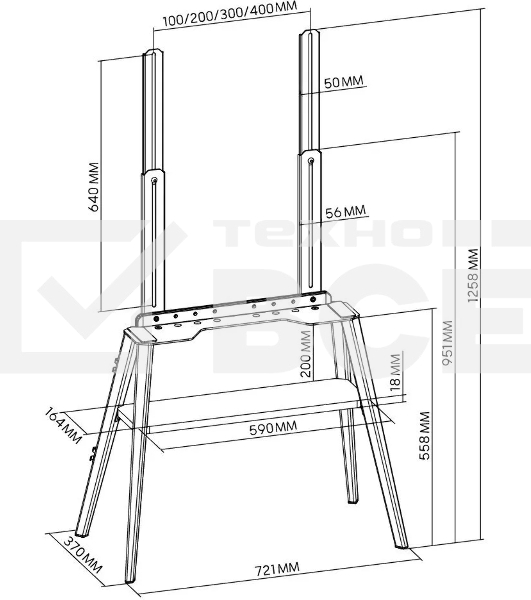 Подставка для телевизора Cactus CS-ST3645BKWN черный/орех, 43'-65' макс. 40 кг, напольный