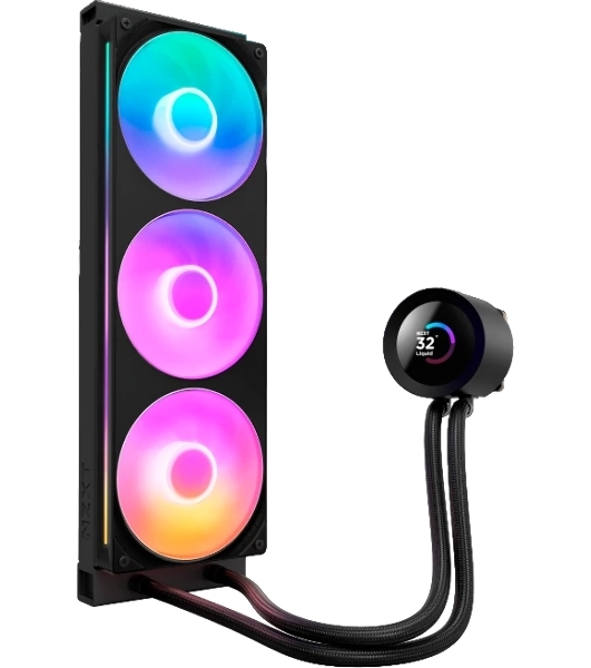 Система жидкостного охлаждения для ПК/ Water Cooling System NZXT Kraken Plus 360 RGB V2 (260W, 360mm, LED temp., Black, RGB/ Fans: 3x120mm, 75.05CFM, 31.9dBA, 2400RPM/ Pump height 55.97mm, 2800RPM, Rad thickness 27mm/ S: 1851, 1700, 1200, 115X, AM5, AM4)
