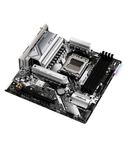 Материнская плата ASRock B650M PRO RS WIFI, Socket AM5, AMD B650, 4xDDR5-5200, HDMI+DP, 2xPCI-Ex16, 4xSATA3(RAID 0/1/10), 3xM.2, 8 Ch Audio, 1x2.5GLan, WiFi, (4+4)xUSB2.0, (3+4)xUSB3.2, (1+1)xUSB3.2 Type-C™, mATX, RTL,