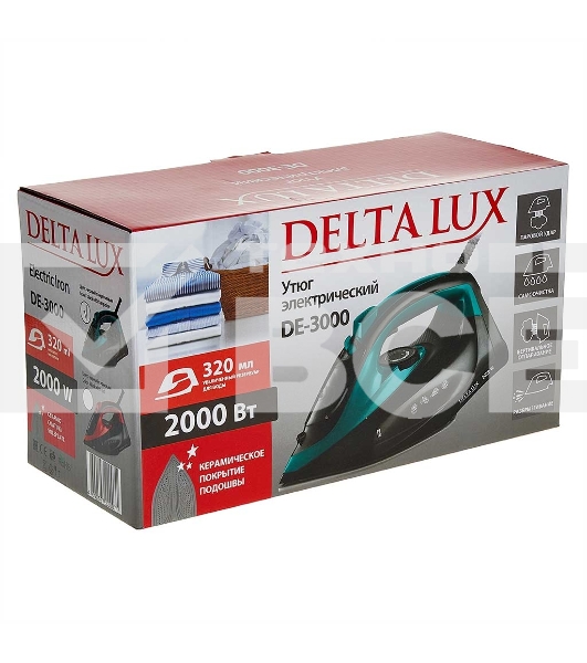 Утюг DELTA LUX DE-3000 черный с бирюзовым