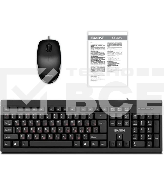 Комплект клавиатура + мышь SVEN KB-S320C клавиатура и мышь черные (USB, 105 кл, 4 кнопки, 1000 dpi)
