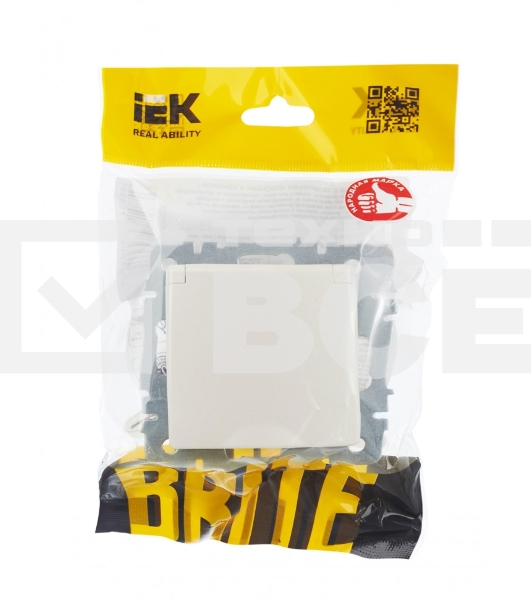 Розетка 1-местная IEK BRITE РСбш10-3-БрЖ с заземлением, с защитными шторками и крышкой, 16А, IP20, жемчуг