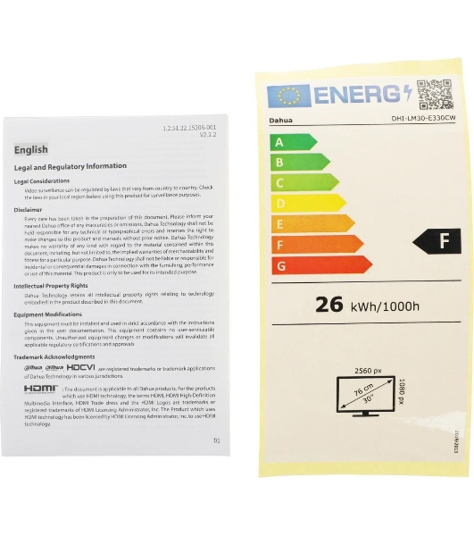 Монитор 30' Dahua LM30-E330CW VA 2560x1080, 200 Гц, 1 мс, 21:9, 250 кд/м², 2xHDMI 2.0, 2xDP, изогнутый экран (1500R), белый