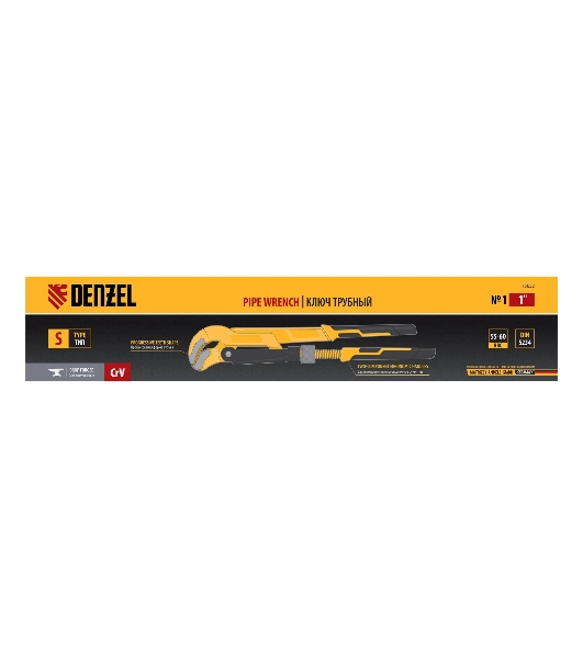 Ключ Denzel трубный рычажный №1, 1', цельнокованый, CrV, тип 'S'