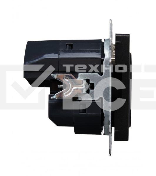 Розетка 1-местная IEK BRITE РЮш10-2-БрЧ (BR-R14-16-U21-D31-K02) с заземлением, с защитными шторками, 16А, с USB A+A 5В 3,1А, черный