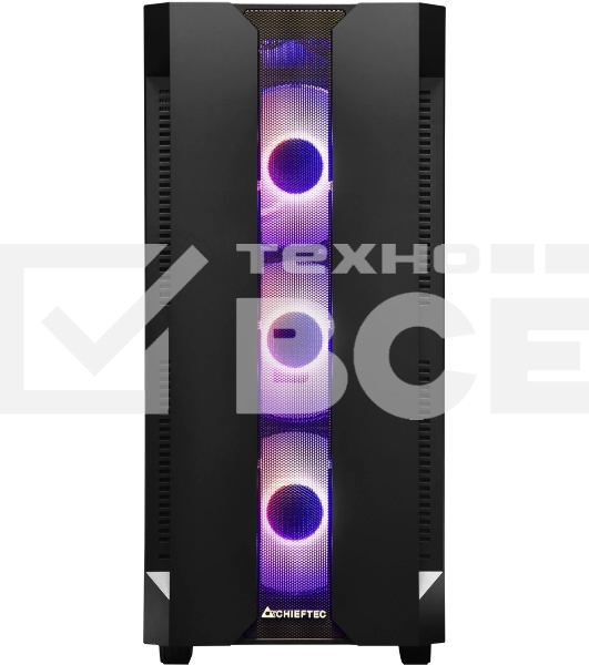 Компьютерный корпус CHIEFTEC HUNTER GS-01B-OP без БП, боковая панель из закаленного стекла, 3xARGB LED 120мм вентилятора спереди, 1xARGB LED 120мм вентилятор сзади, черный, ATX