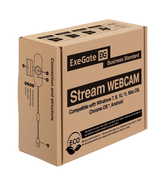 Веб-камера ExeGate Stream C938 2K AF (5Мп, 2560х1440, 1440P, 30fps, автоматический фокус, защитная шторка, 4-линзовый объектив, микрофон с шумоподавлением, универсальное крепление, отверстие под штатив, USB, кабель 1,5 м, Windows 7/8/10/11, Mac OS 10.6 и выше, Chrome OS, Android 5.0 и выше, черная, RTL)