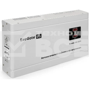 Стабилизатор напряжения ExeGate Master AV-3000 (3000ВА, 140-260В, цифр. индикация вход/вых. напряжения, 220В±8%, КПД 98%, 5 уровней защиты, задержка, метал.корпус, клем.колодка, RTL)