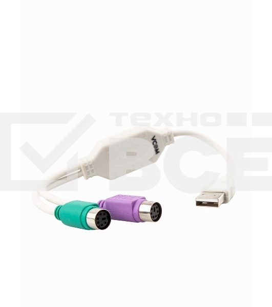 Кабель AM-2xPS/2 0.1м VCOM USB->2xPS/2 (адаптер для подключения PS/2 клавиатуры и мыши к USB порту), VUS7057
