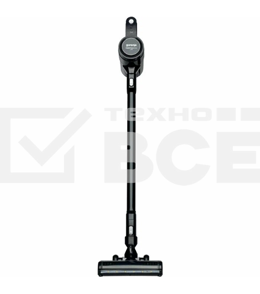 Пылесос вертикальный Gorenje SVC216FMLBKII черный, питание от аккумулятора, 121 Вт, уборка сухая, пылесборник 0.5 л, работа от АКБ max - 45 мин