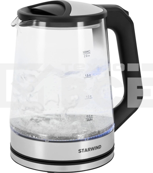 Чайник электрический Starwind SKG2112 2л. 1800Вт черный/прозрачный корпус: стекло