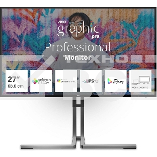 Монитор 27' AOC U27U3CV Nano IPS 3840x2160, 60 Гц (75 Гц макс.), 4 мс, 16:9, 400 кд/м², 2×HDMI 2.0, DP 1.4, USB-C (96 Вт PD), USB Hub (4×USB 3.2 Gen2 + 1×USB-C), RJ-45, 3.5 Jack, динамики (2×3 Вт), DisplayHDR 400, Adaptive-Sync, KVM, черный