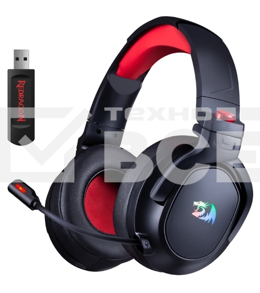 Гарнитура Redragon Nomen чёрный-красный, беспроводная + проводная, радиоканал, до 56 ч, подсветка