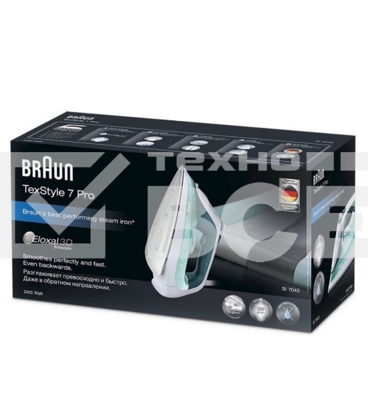 Утюг Braun SI7042GR белый/бирюзовый, 2400 Вт, 50 г/мин, 220 г/мин, 300 мл