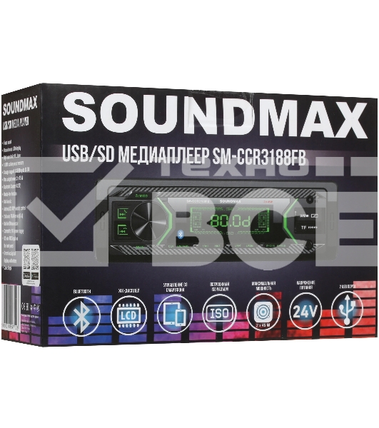 Автомагнитола Soundmax SM-CCR3188FB, 1 DIN, Bluetooth, USB Type-A, AUX