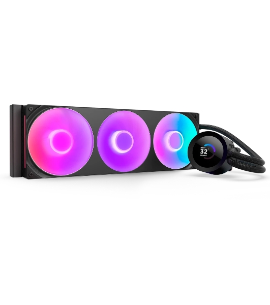 Система жидкостного охлаждения для ПК/ Water Cooling System NZXT Kraken Plus 360 RGB V2 (260W, 360mm, LED temp., Black, RGB/ Fans: 3x120mm, 75.05CFM, 31.9dBA, 2400RPM/ Pump height 55.97mm, 2800RPM, Rad thickness 27mm/ S: 1851, 1700, 1200, 115X, AM5, AM4)