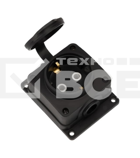 Розетка (колодка) Rexant влагозащищенная с крышкой 1 гнездо COMPACT, с/3, 16А, IP54, каучук, черный