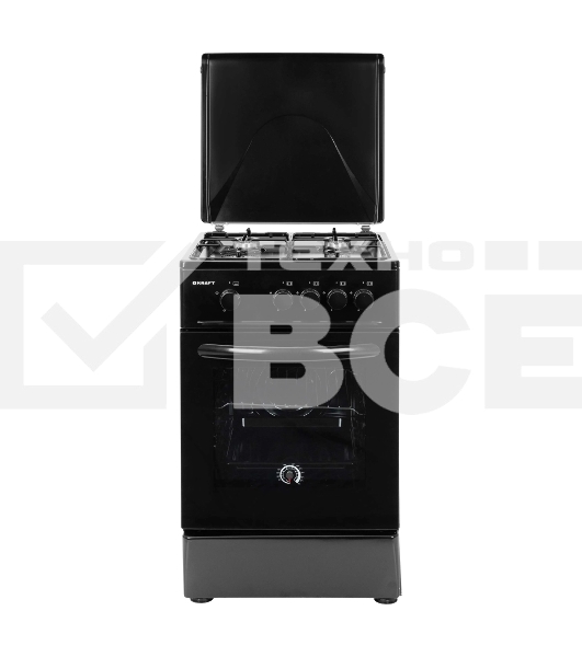 Плита газовая Kraft KF-FSK5301GBL черный, конфорок 4 газовых, духовка 58 л, 50 см x 85.5 см x 55.6 см
