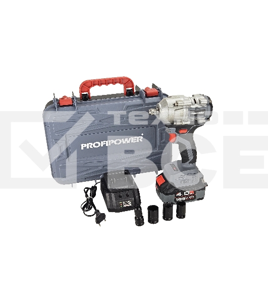 Аккумуляторный гайковерт бесщеточный ударный ProfiPower T-500N (Li-ion-1шт, 4.0А·ч, 500Нм, ударная головка 17/19/21мм, З/У, в кейсе)