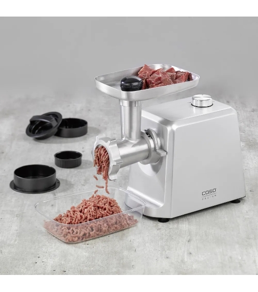 Мясорубка электрическая CASO FW 2500 серебристый, 2500 Вт, 2.5 кг/мин, реверс, защита от перегрузки, насадки - 5