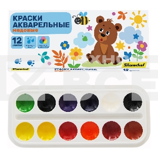 Краски акварельные Silwerhof 961139-12 Веселые друзья медовые 12цв. без кисти картон.кор.
