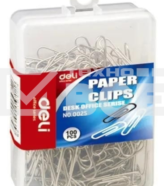 Скрепки Deli E0025 металл 29мм (упаковка: 100шт) пластиковая коробка