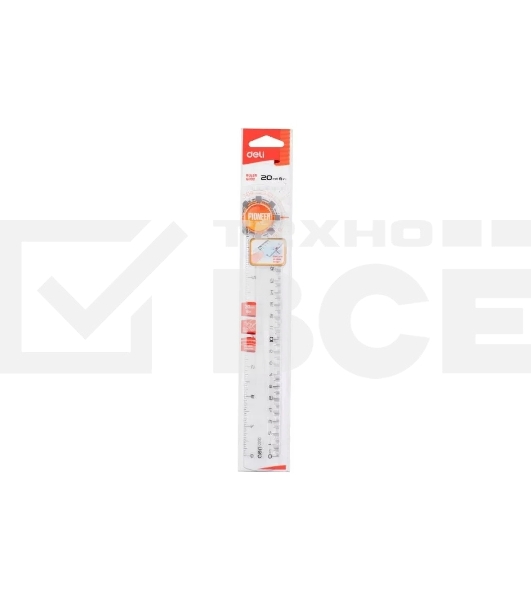 Линейка Deli Pioneer EG00212 пластик дл.20см прозрачный градуировка УФ чернила европодвес