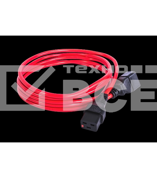 Шнур питания с фиксатором REM IEC 60320 C19/IEC 60320 C20, 16 А/250 В (3 1,5), 3 м, красный R-16-Cord-C19-C20-3-Red