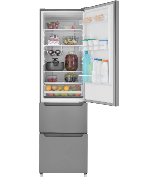 Холодильник Zugel ZRFD200X нержавеющая сталь трехкамерный 197/85л морозилка снизу, No Frost