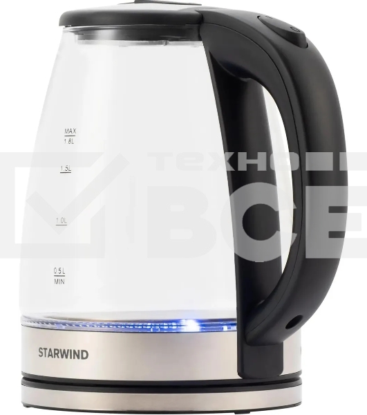 Чайник электрический Starwind SKG4777 1.8л. 2000Вт черный/прозрачный (корпус: стекло)