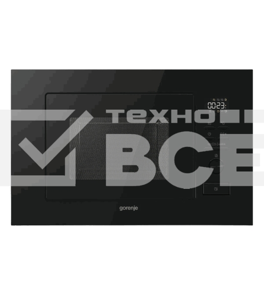 Встраиваемая микроволновая печь Gorenje, 20 л, 5 уровней мощности, 8 автопрограмм, электронное управление/утапливаемый переключатель, дисплей, гриль, поворотный стол, пошаговое приготовление, быстрый старт, черный
