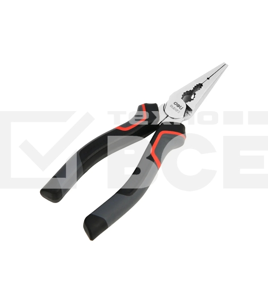 Удлиненные плоскогубцы Deli DL0103 160 мм, Cr-V, эксцентриковый шарнир, антикоррозийное покрытие, трехкомпонентная прорезиненная рукоять