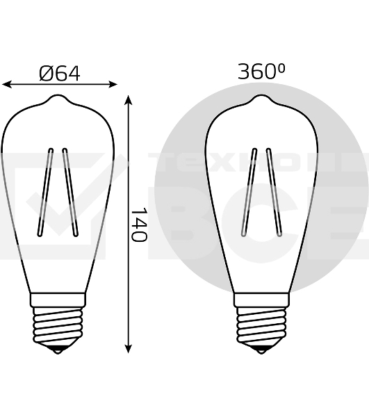 Лампа светодиодная филаментная Gauss Filament ST64 8Вт цок.: E27 эдисон 220B св. свеч. бел. теп. (упак.: 10 шт)