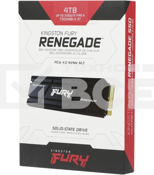 Накопитель SSD Kingston Fury Renegade, 4Tb, PCIe 4.0 x4, M.2 2280, NVMe, R/W 7300/7000, с радиатором