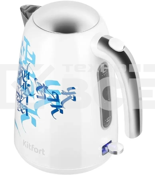 Чайник электрический Kitfort КТ-6772 1.7л. 2200Вт белый/синий корпус: металл/пластик