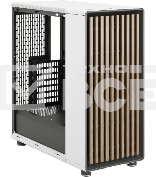 Компьютерный корпус без блока питания Case Fractal Design North TG Clear Tint, Midi-Tower, 2x140мм, 2xUSB-A 3.2 + 1xUSB 3.2 Type-C ATX, mATX, mITX Wood panel, Chalk белый