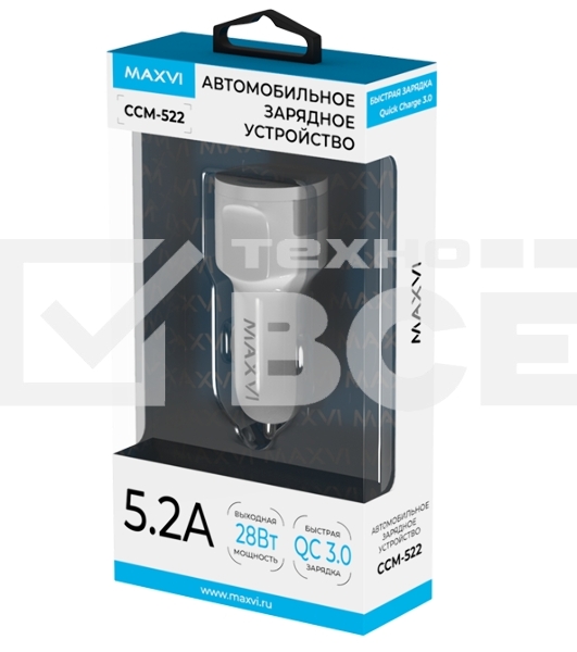 Автомобильное зарядное устройство Maxvi CCM-522 белый 5.2A