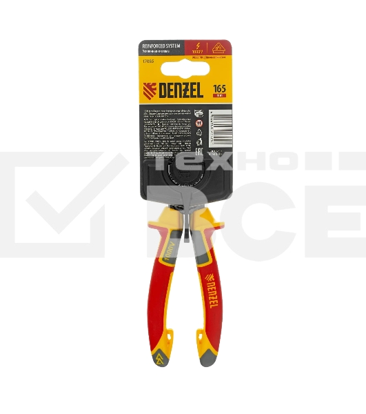 Плоскогубцы комбинированные Denzel диэлектрические трехкомпонентные рукоятки до 1000 В, 165 мм