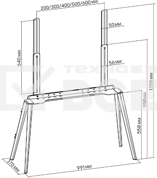 Подставка для телевизора Cactus CS-ST3646BKWN черный/орех, 49'-75' макс. 40 кг, напольный
