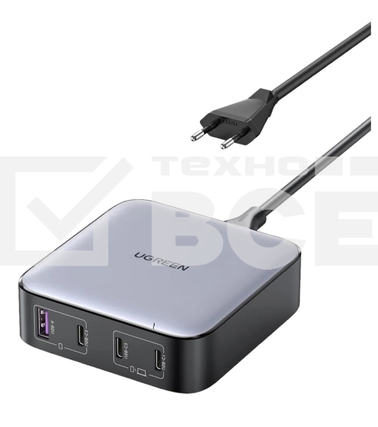 Сетевое зарядное устройство на рабочий стол 100Вт Ugreen CD328, 1хUSB-A, 3хUSB-C, PD 3.0, QC 4.0+, GaN, Space Gray (90928)