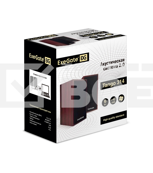 Акустическая система 2.0 ExeGate EX287059RUS Tango 314 (питание USB, 2х3Вт (12 Вт RMS), 80-20000Гц, темное дерево)