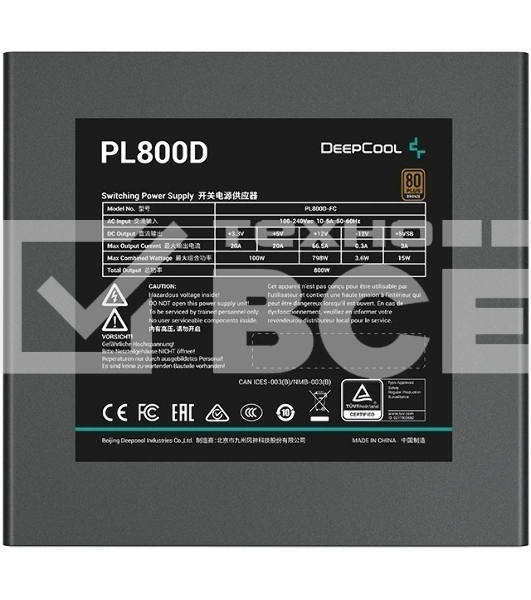 Блок питания Deepcool / GamerStorm PL800D ((R-PL800D-FC0B-WDEU-V2), 800Вт, 80 PLUS Bronze, 120мм, черный