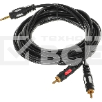 Кабель-переходник акустический Premier 5-134 Jack 3.5 (m)/2хRCA (m) 3м. позолоч.конт. черный, фото 1